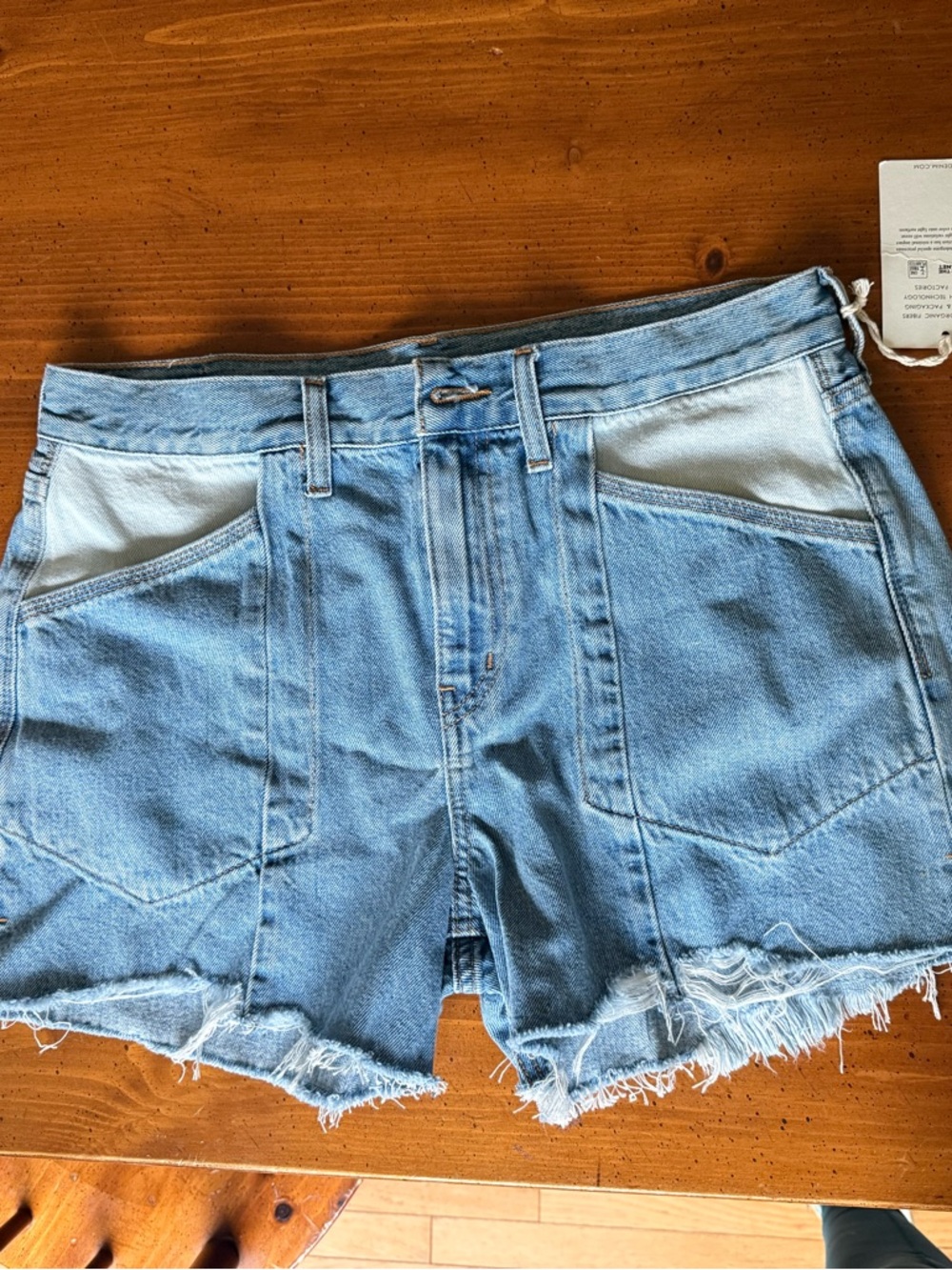 Etica Light Blue High-Rise Frayed Hem Denim Shorts